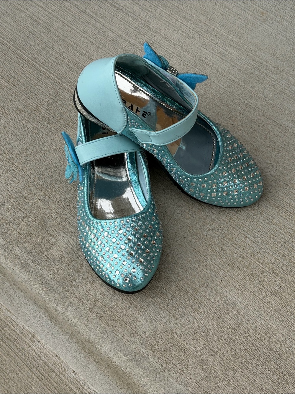 Sparkle Mary Jane Shoes in Light Blue with Butterfly Accent